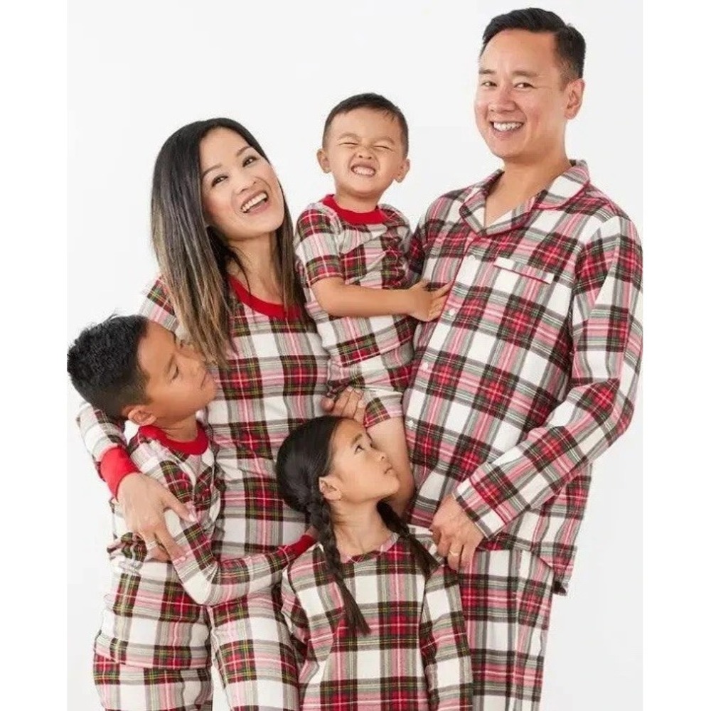 New Hannah Andersson Kids Sz 4 Family Holiday Plaid Long John Pajama Set